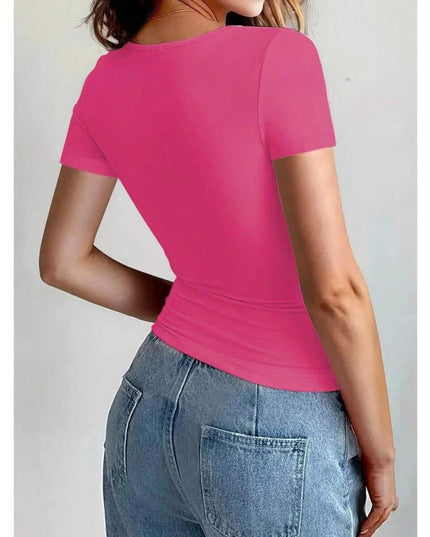 Krótki dopasowany T-shirt z okrągłym dekoltem