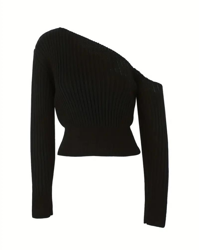 Sweter lniany z asymetrycznym dekoltem