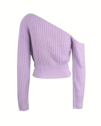 Sweter lniany z asymetrycznym dekoltem