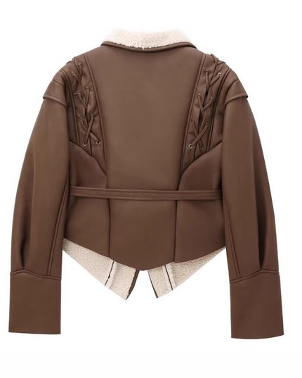 Brązowy płaszcz futrzany w stylu retro