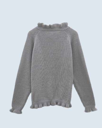 Sweter z dekoltem w serek i falbaną u dołu