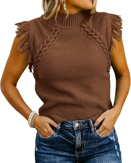 Luźny, dzianinowy sweter bez rękawów