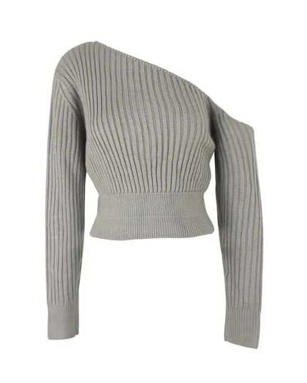 Sweter lniany z asymetrycznym dekoltem