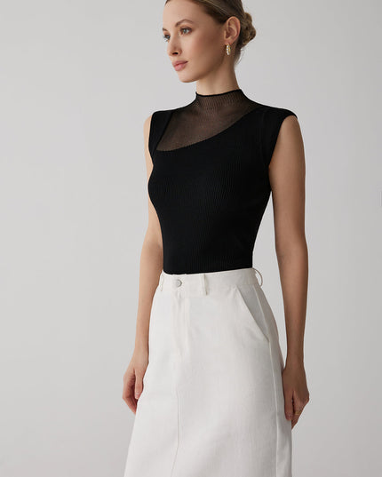 Top bez rękawów w stylu patchwork