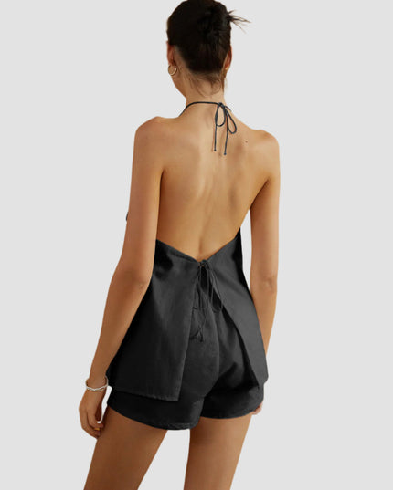 Zestaw Top Halter z odkrytymi plecami i szortami