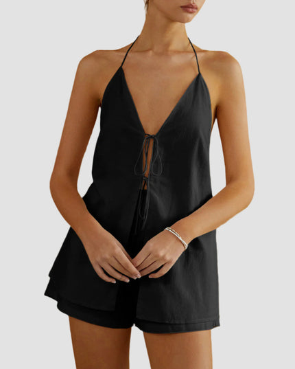 Zestaw Top Halter z odkrytymi plecami i szortami