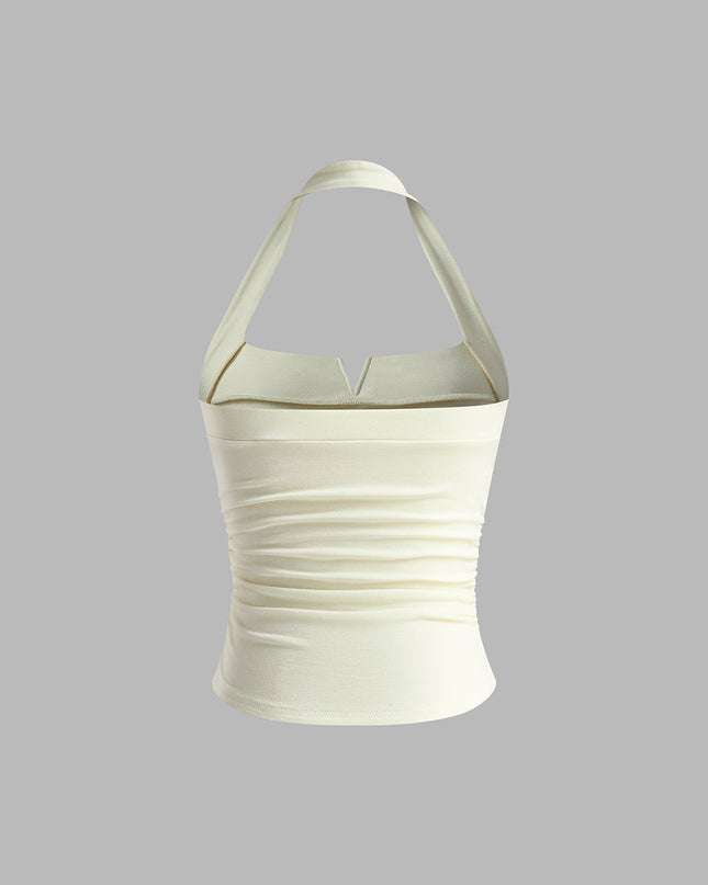 Plisowany, prążkowany top typu halter