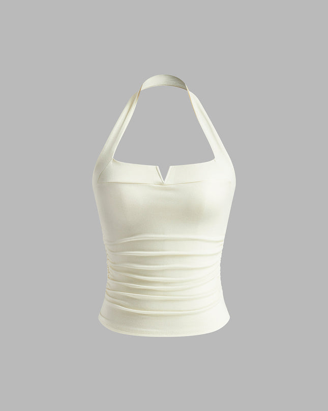 Plisowany, prążkowany top typu halter