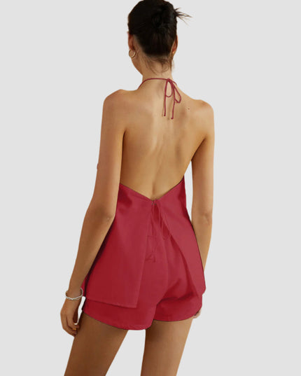 Zestaw Top Halter z odkrytymi plecami i szortami