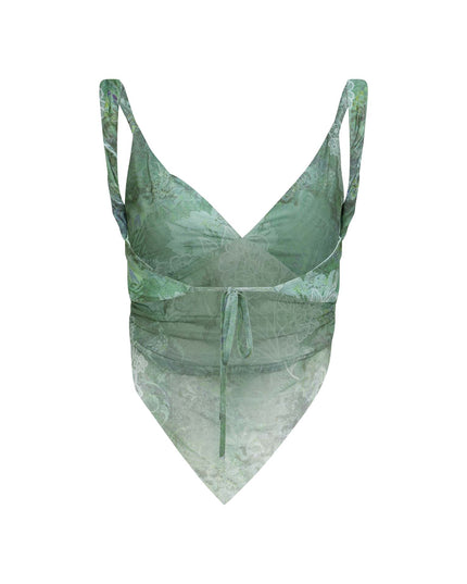 Zielony, kwiatowy crop top ze spódnicą