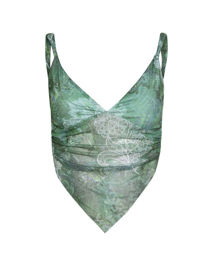 Zielony, kwiatowy crop top ze spódnicą