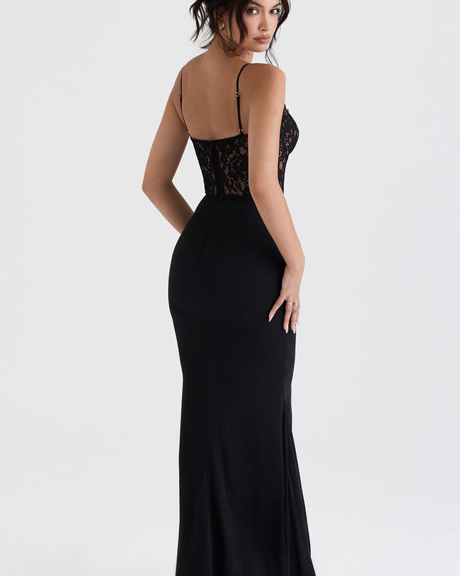 Czarna sukienka gorsetowa maxi