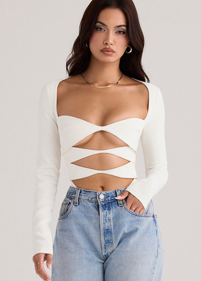 Białe eleganckie body z wycięciem