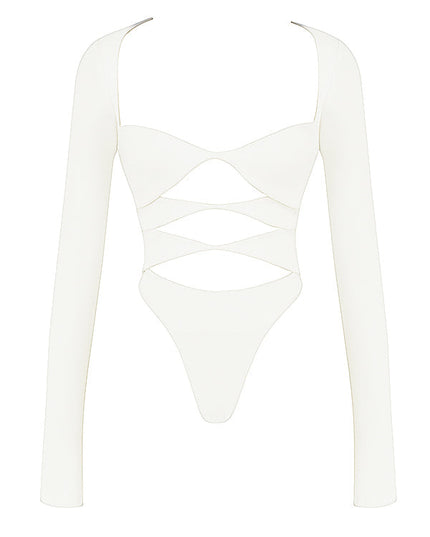 Białe eleganckie body z wycięciem