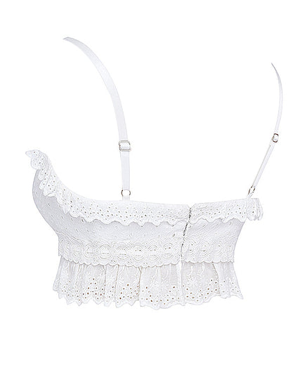 Biały haftowany biustonosz typu bralette i luźne spodnie