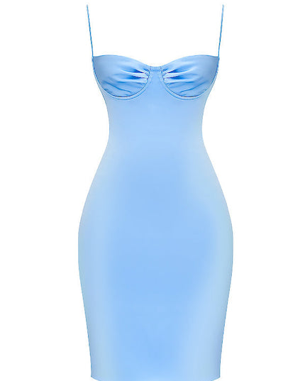 Sukienka mini z miękkiego niebieskiego satynowego materiału
